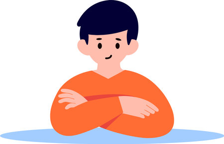 Hand Drawn man stands with his arms crossed with confidence in flat style isolated on backgroundのイラスト素材