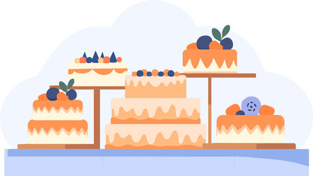 Hand Drawn Bakery shop front full of cakes in flat style isolated on backgroundのイラスト素材