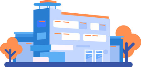 Hand Drawn School or hospital building in flat style isolated on backgroundのイラスト素材