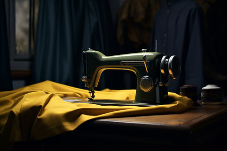 the sewing machine making fabric process bokeh style backgroundの素材