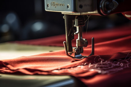 the sewing machine making fabric process bokeh style backgroundの素材