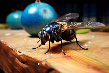 flies swarming the fruits bokeh style backgroundの素材