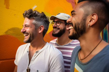 asian and american man smiling together diversity conceptの素材