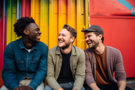 african and american men smiling together diversity conceptの素材