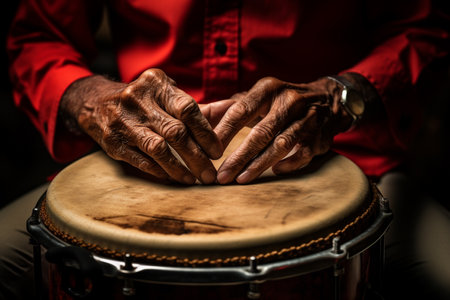 close up of hands playing drum bokeh style backgroundの素材