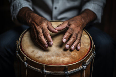 close up of hands playing drum bokeh style backgroundの素材