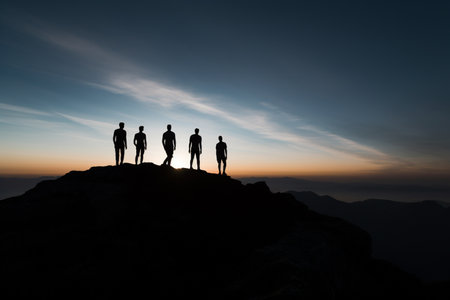 mountain climbers group on top of the mountainの素材