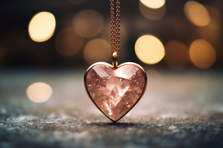 a rose gold diamond heart necklace bokeh style backgroundの素材