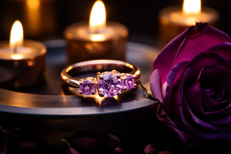 rose gold and purple gemstone ring bokeh style backgroundの素材