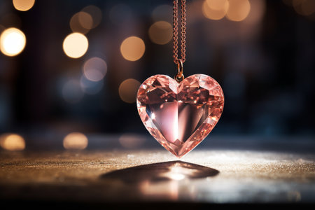 a rose gold diamond heart necklace bokeh style backgroundの素材