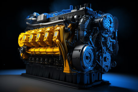 blue and yellow engine of machine bokeh style backgroundの素材