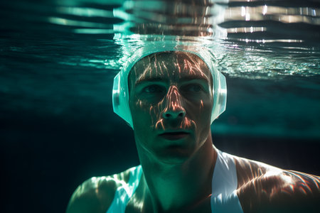 a man swimming underwaterの素材