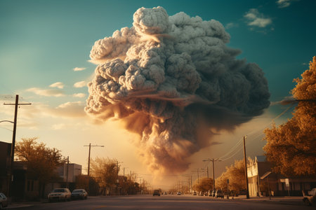 a large explosion  in the cityの素材