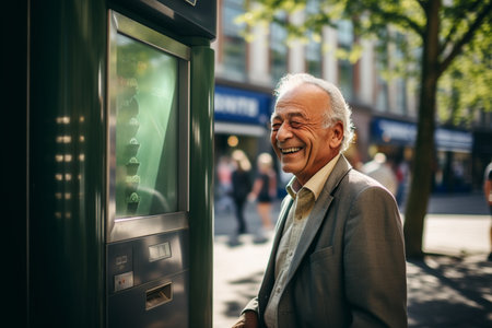 an old man using an atm machineの素材
