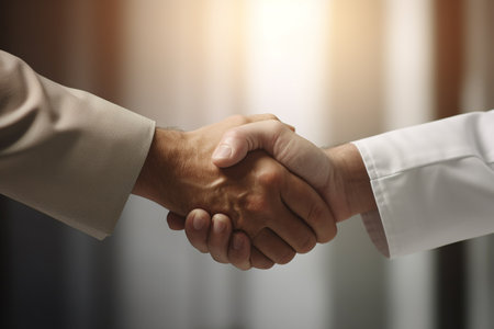 two person shaking hand bokeh style backgroundの素材
