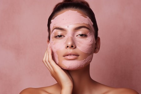 beautiful woman getting facial clay maskの素材