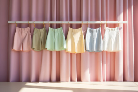 colourful pants hanging on a rackの素材