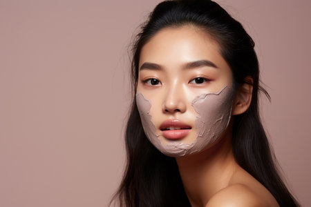 asian woman getting facial clay maskの素材