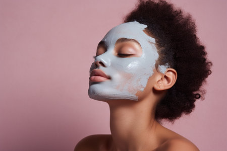 african american woman getting facial clay maskの素材
