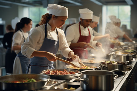 chefs cooking in the cuisineの素材