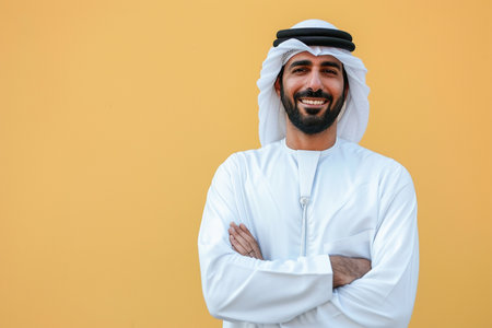 handsome arabian muslim man wearing white kanduraの素材