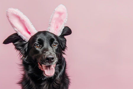 a dog wearing a bunny headbandの素材