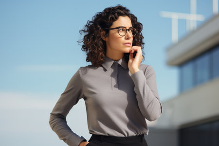 businesswoman looking on copy spaceの素材