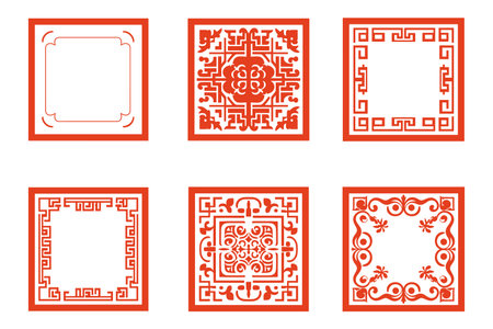 Chinese style message frame in vintage style isolated on backgroundのイラスト素材