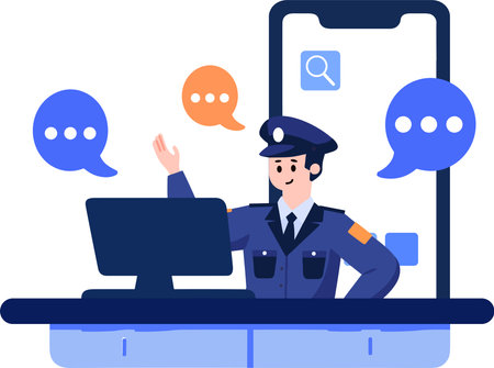 police for cyber crime in flat style isolated on backgroundのイラスト素材