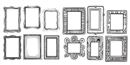 Doodle frame or badge in Doodle or cartoon style isolated on backgroundのイラスト素材