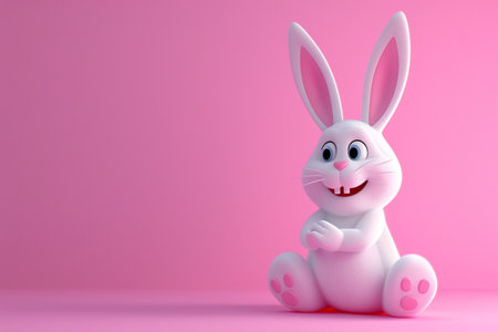 Rabbit in Easter concept in 3D illustration style on a colorful backgroundの素材