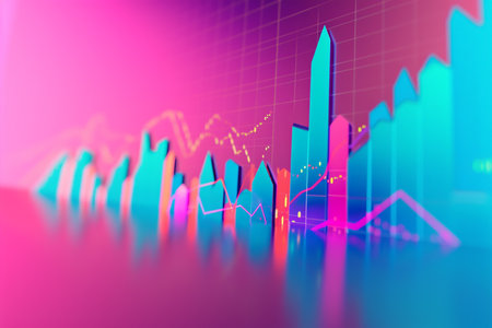 Stock graph in business concept in 3D illustration style on a colorful backgroundの素材
