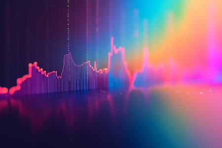 Stock graph in business concept in 3D illustration style on a colorful backgroundの素材