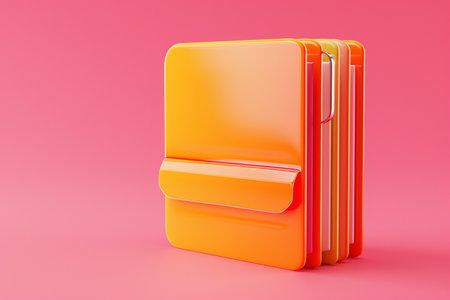 Document files or folders in business concept in 3D illustration style on a colorful backgroundの素材