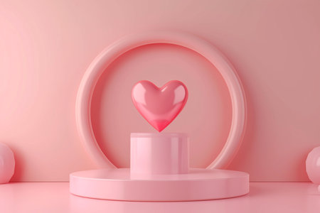 Heart in Valentine Day concept in 3D illustration style on a colorful backgroundの素材