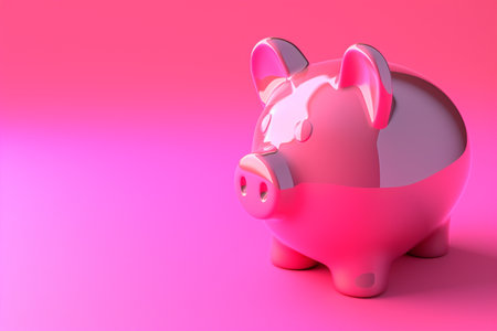 Piggy bank in the concept of saving money in 3D illustration style on a colorful backgroundの素材