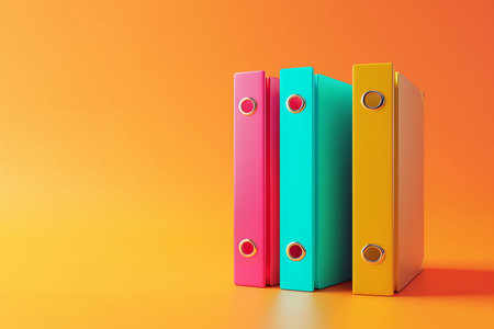 Document files or folders in business concept in 3D illustration style on a colorful backgroundの素材