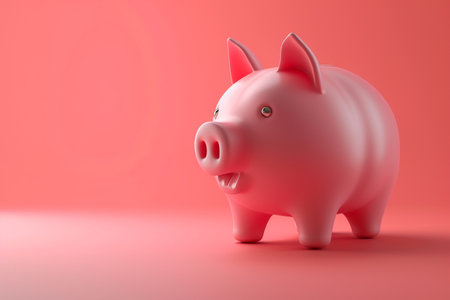 Piggy bank in the concept of saving money in 3D illustration style on a colorful backgroundの素材