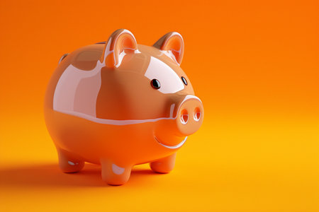 Piggy bank in the concept of saving money in 3D illustration style on a colorful backgroundの素材