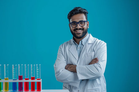 male indian scientist smilingの素材