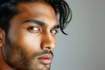 close up picture of indian handsome man faceの素材
