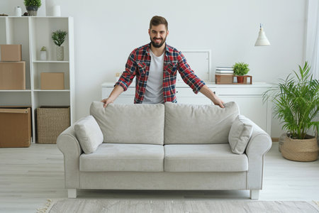 a man relaxing in living roomの素材