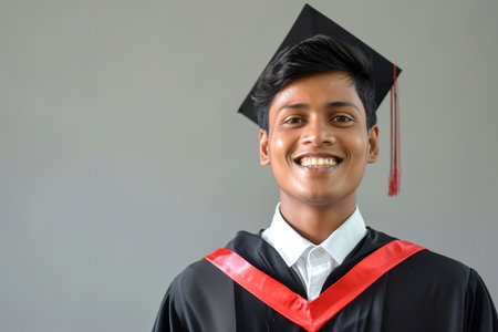 a male indian graduation student wearing graduation gownの素材