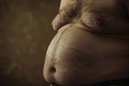 close up picture of big belly of the manの素材