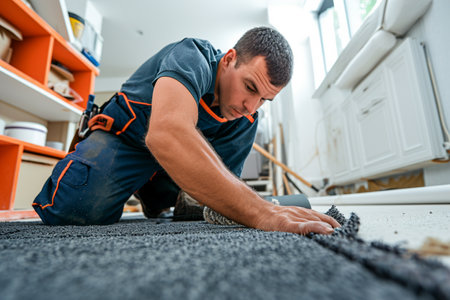 male flooring contractor working in the customer houseの素材