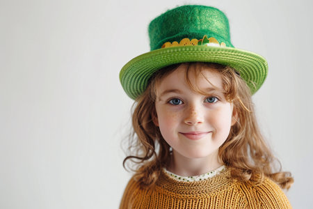 young irish girl wearing leprechaun hatの素材