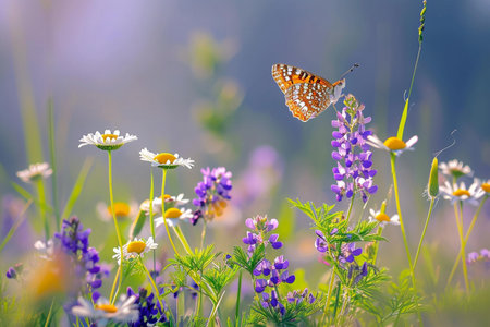 butterfly swarming the flowers bokeh style backgroundの素材