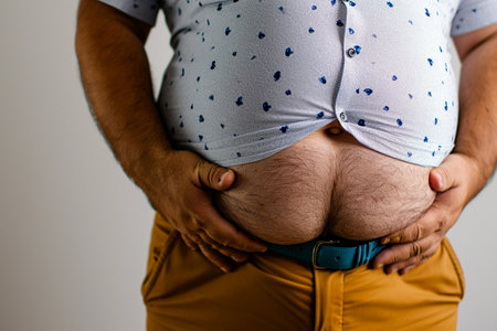 close up picture of big belly of the manの素材