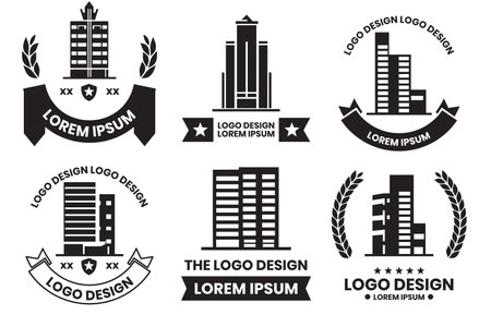 houses and skyscrapers logo or badge in Vintage style isolated on backgroundのイラスト素材