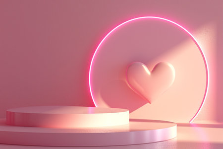 Heart in Valentine Day concept in 3D illustration style on a colorful backgroundの素材